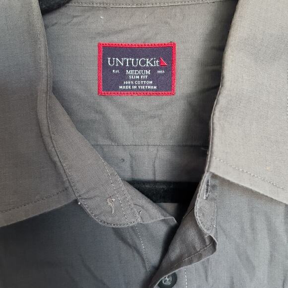 Untuckit Button Down Long Sleeve Dress Shirt Slim Fit Medium Dark Gray - Picture 2 of 4